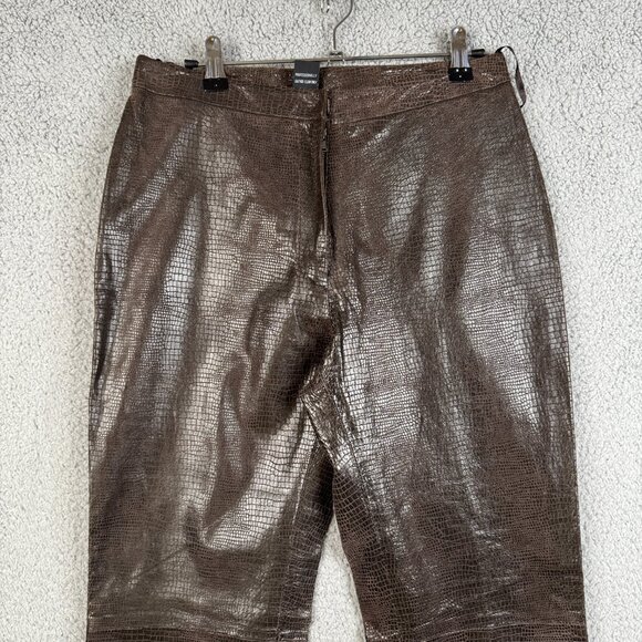 INC International Concepts Pants Women Size 6 Brown Flared 100% Leather Scales - Picture 2 of 12